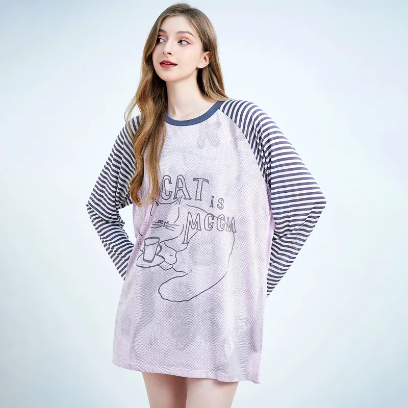 MUGUOGUOMU Summer Raglan Sleeve T Shirt Women's Cherry Blossom Pink Loose Fit-2