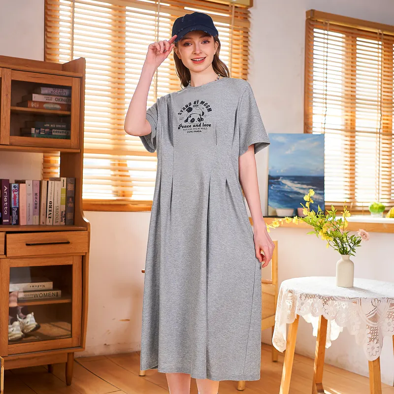 MUGUOGUOMU Spring Summer Short Sleeved Dresses Cinched Waist Women's-1