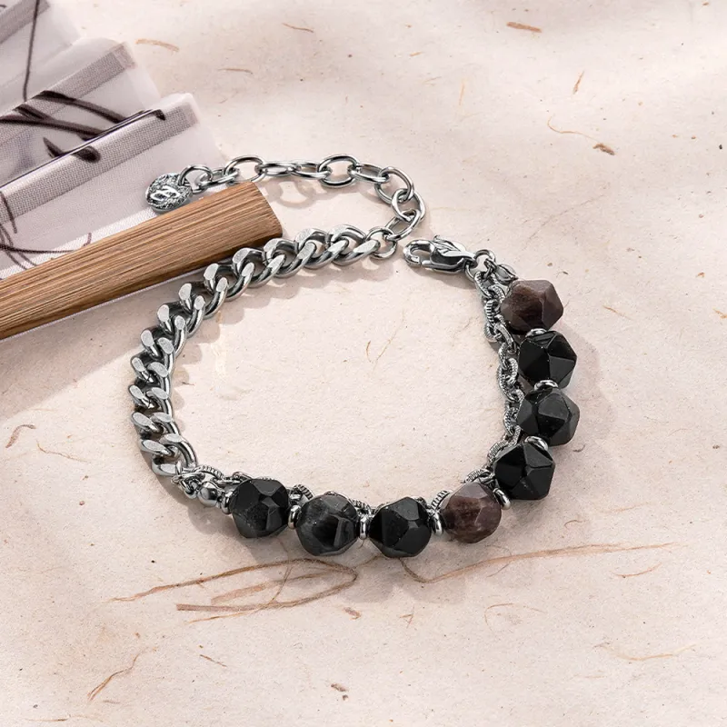 ENFANTIN Stainless Steel Silver Sheen Obsidian Bracelets Unisex-1