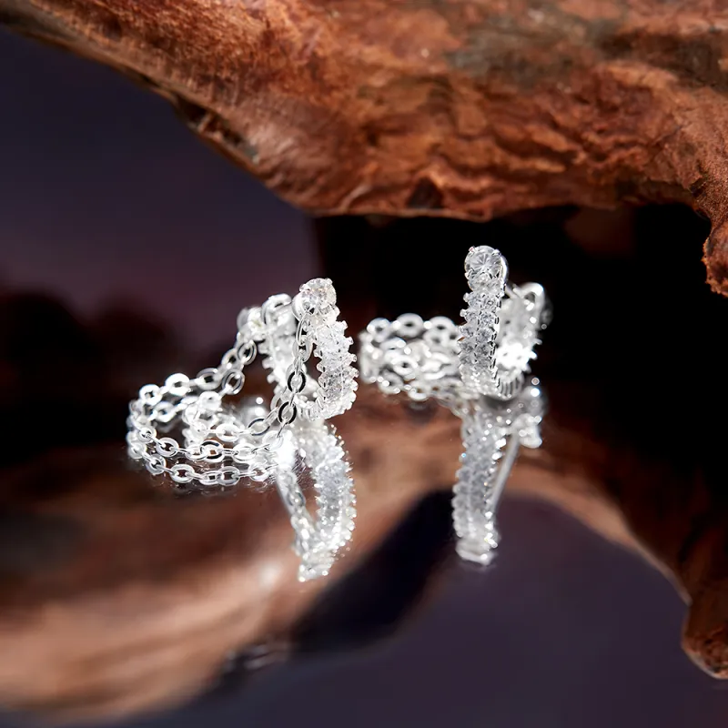 ENFANTIN S925 Sterling Silver Stud Zircon Copper Earrings Unisex-3