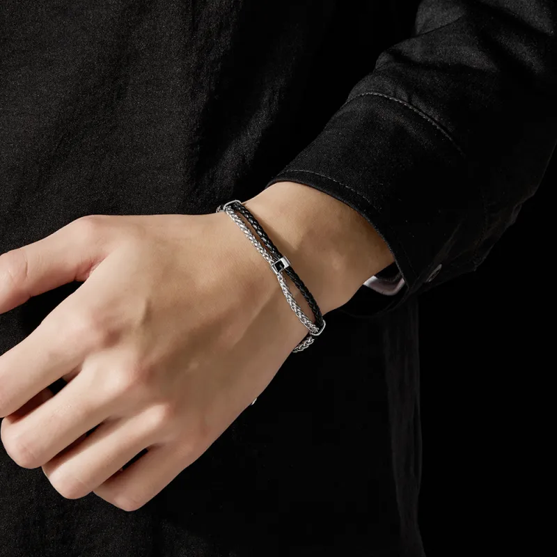 ENFANTIN Leather Titanium Bracelets Unisex-2