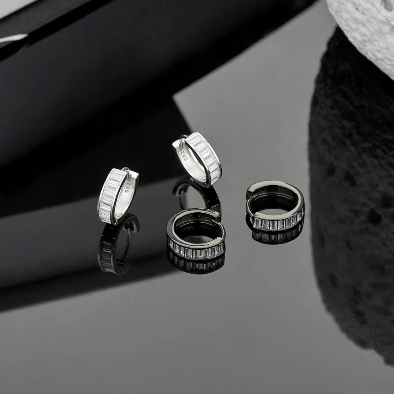 ENFANTIN 925 Sterling Silver Zircon Earrings Unisex-4