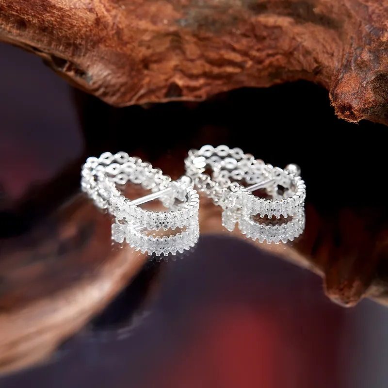 ENFANTIN S925 Sterling Silver Stud Zircon Copper Earrings Unisex-4