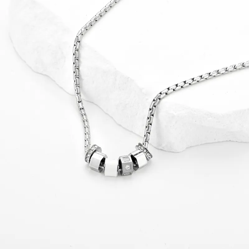 ENFANTIN Titanium Steel, Glass, Glue Drip, Zircon Necklaces Unisex-9
