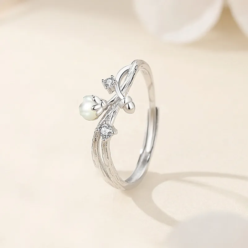 ENFANTIN S925 Silver, White Shell, Synthetic Cubic Zirconia Rings Unisex-8