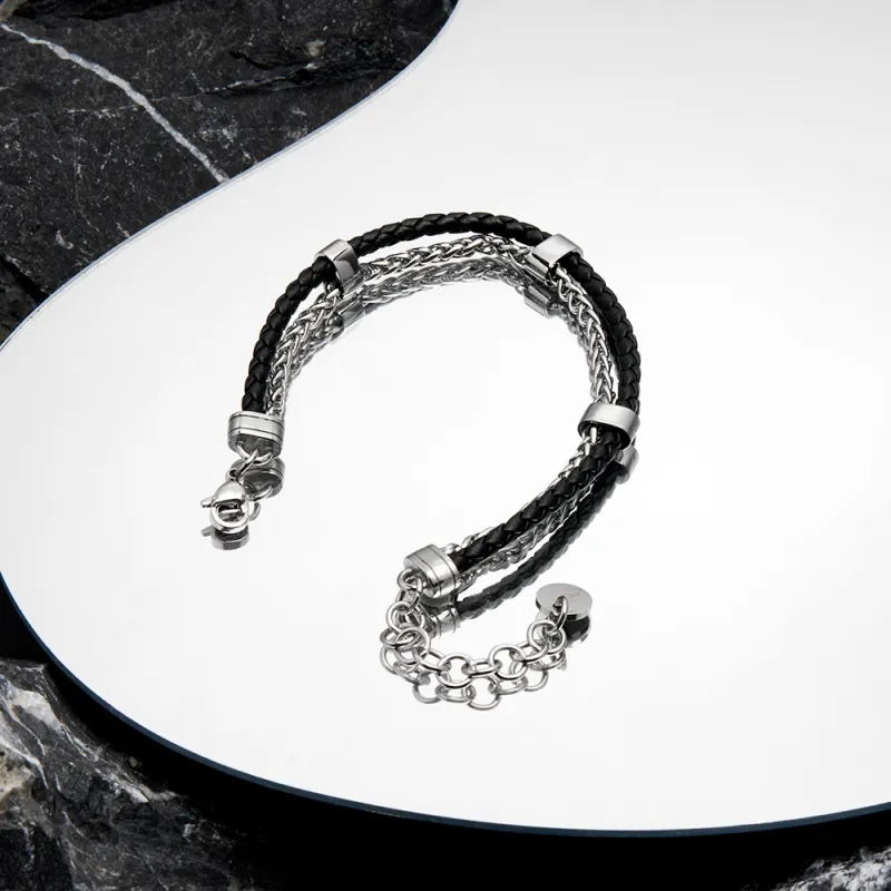 ENFANTIN Leather Titanium Bracelets Unisex-4