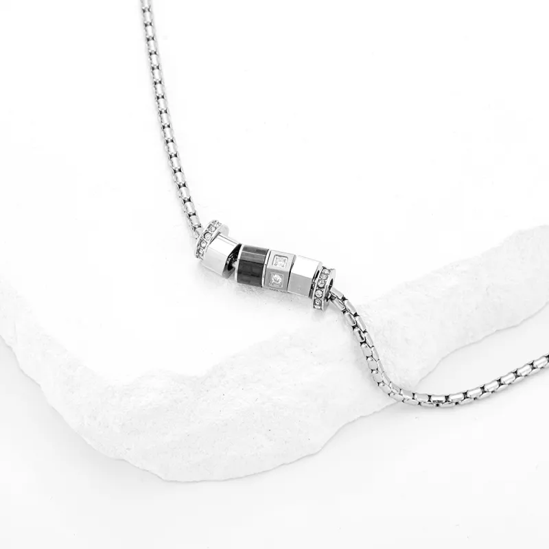 ENFANTIN Titanium Steel, Glass, Glue Drip, Zircon Necklaces Unisex-4
