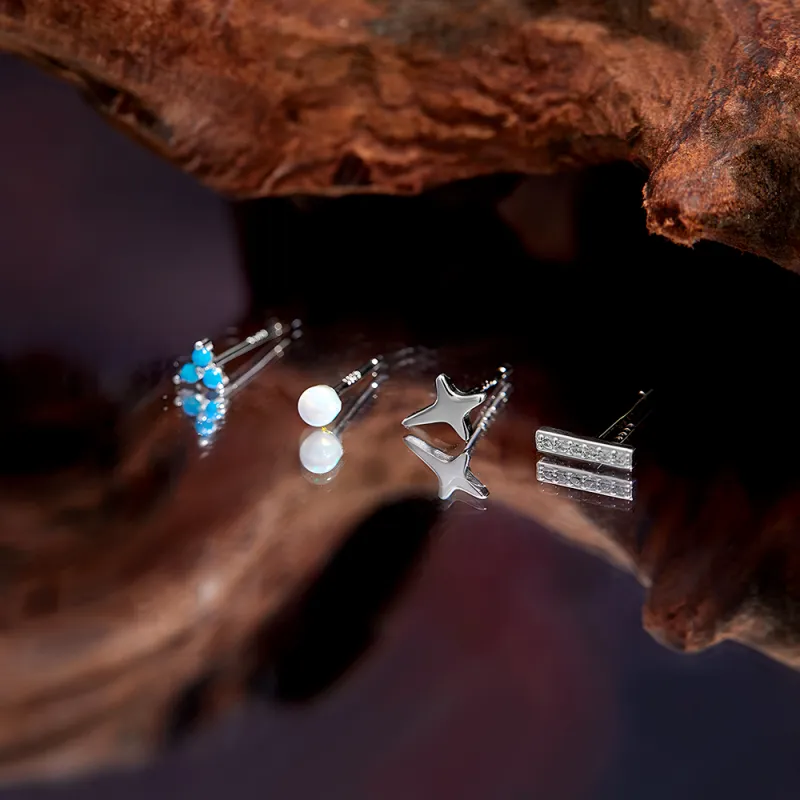 ENFANTIN S925 Silver Opal Stone Zircon Stud Earrings Unisex-4