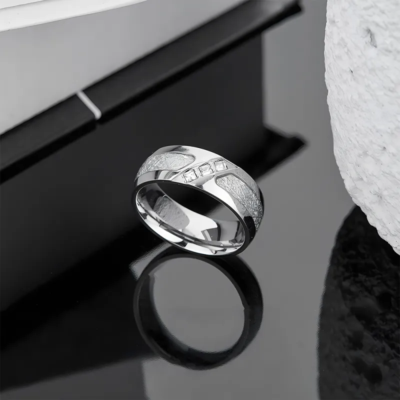 ENFANTIN Zircon Titanium Steel Rings Unisex Silver/Black-3