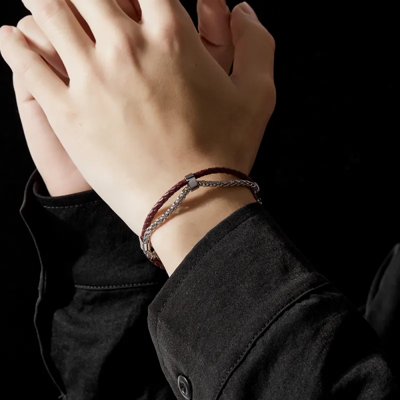 ENFANTIN Leather Titanium Bracelets Unisex-7