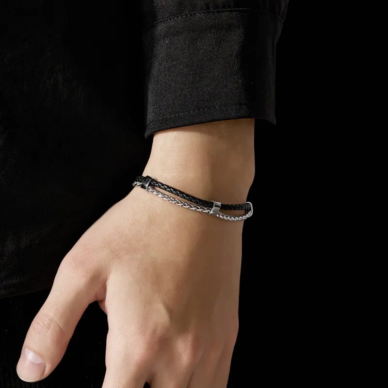 ENFANTIN Leather Titanium Bracelets Unisex-1