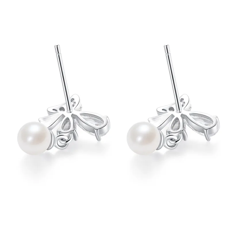 ENFANTIN S925 Sterling Silver Stud, Zircon, Pearl Stud Earrings Women's-1