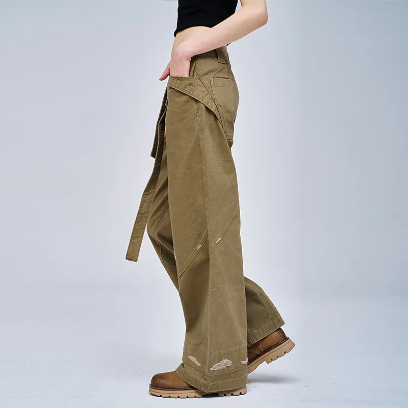 A SQUARE ROOT Casual Pants Unisex Khaki-3