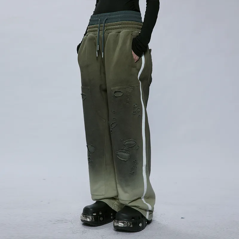 A SQUARE ROOT Knitted Sports Pants Unisex Green-4