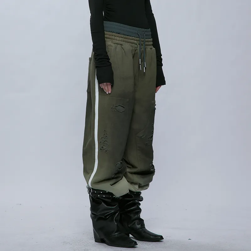 A SQUARE ROOT Knitted Sports Pants Unisex Green-5