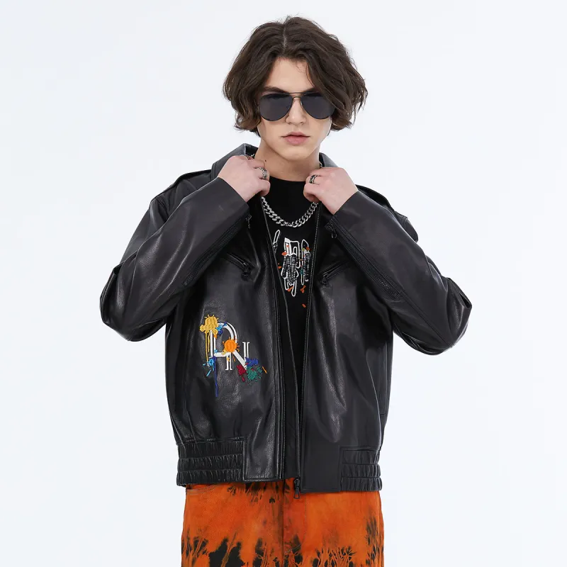 DAVID NAMAN Leather Jacket Men's Black-2