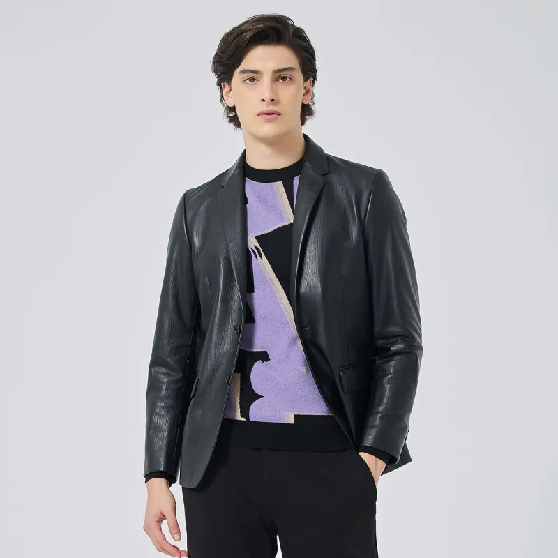 DAVID NAMAN Leather Jacket Men's Black-4