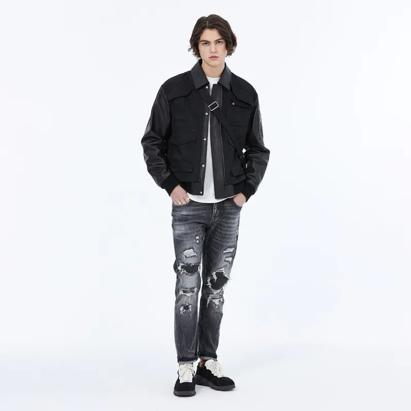 DAVID NAMAN Leather Jackets Men Black-6