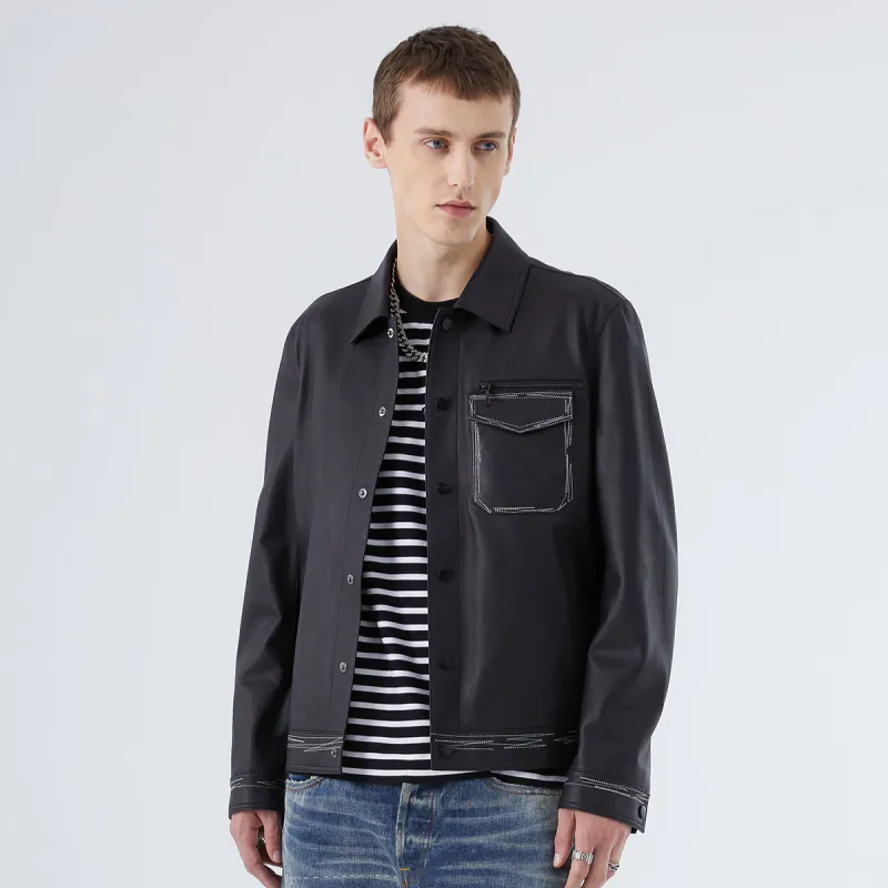 DAVID NAMAN Leather Jackets Men Black-4