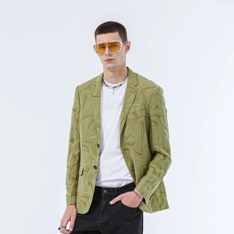 DAVID NAMAN Business Suits Men Green-3