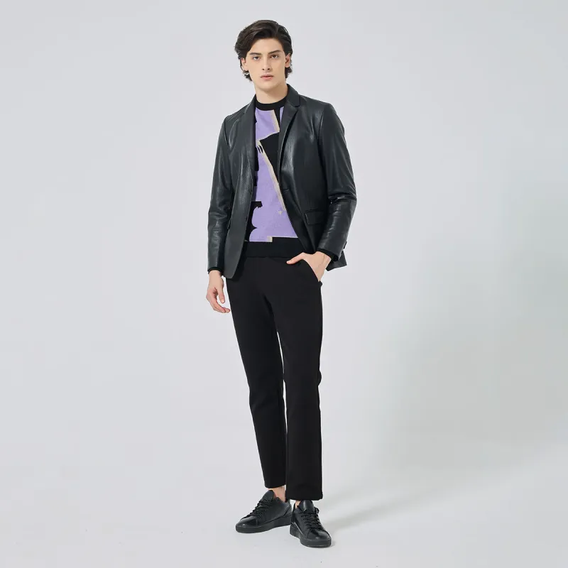 DAVID NAMAN Leather Jacket Men's Black-6