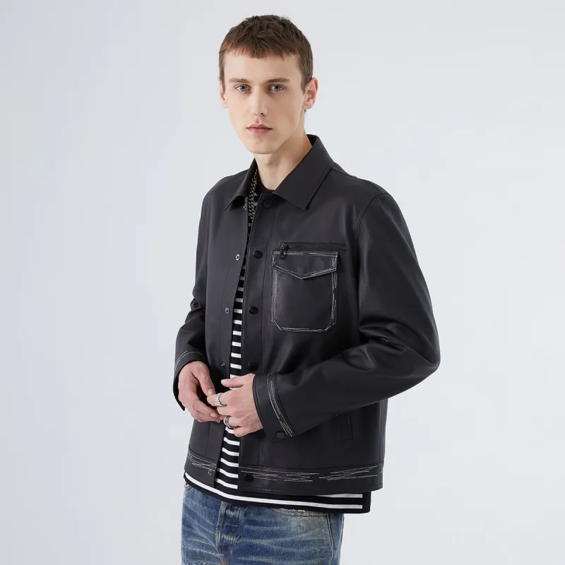 DAVID NAMAN Leather Jackets Men Black-5