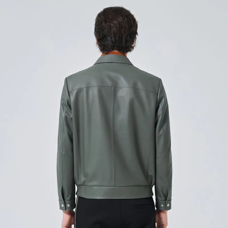 DAVID NAMAN Leather Jacket Men's Green-4