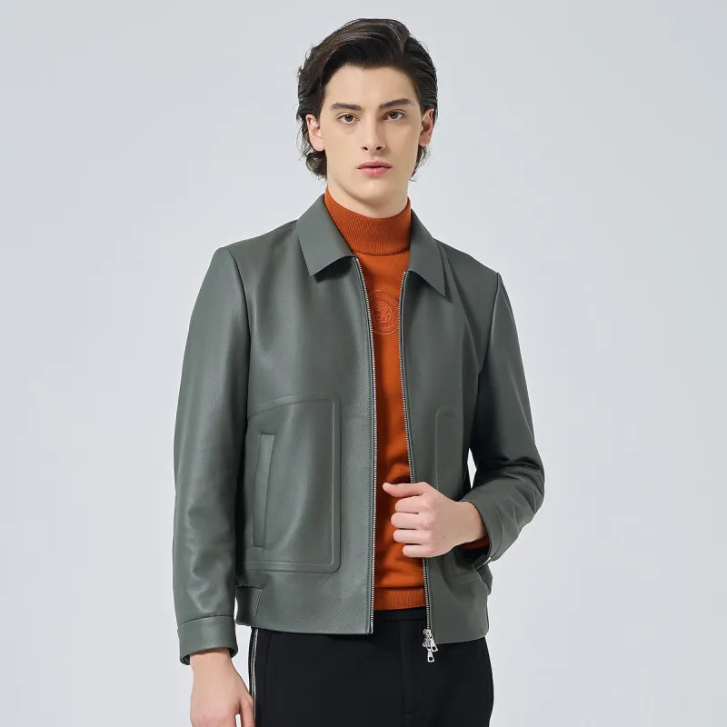 DAVID NAMAN Leather Jacket Men's Green-5