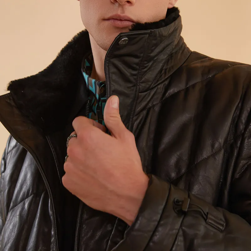 DAVID NAMAN FW23 Leather Jacket Men's Black-4