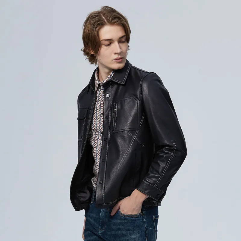 DAVID NAMAN Leather Jackets Men Black-5