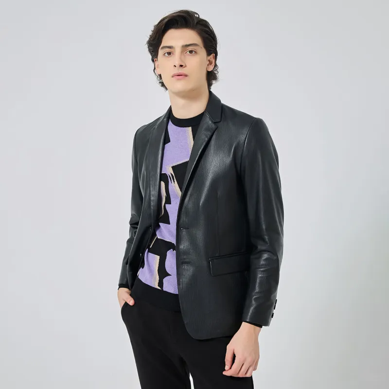 DAVID NAMAN Leather Jacket Men's Black-7