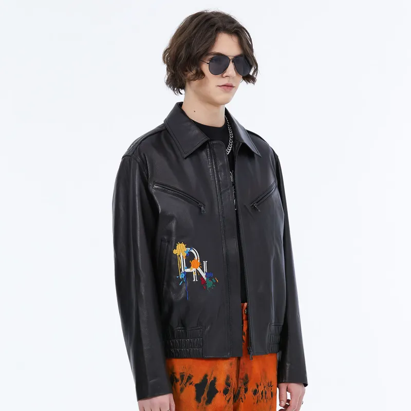 DAVID NAMAN Leather Jacket Men's Black-4