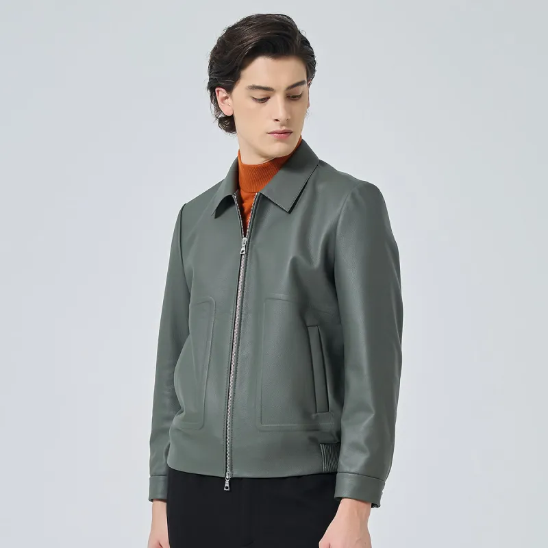 DAVID NAMAN Leather Jacket Men's Green-6