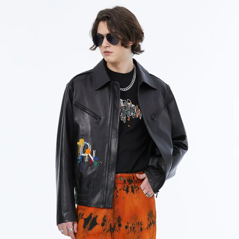 DAVID NAMAN Leather Jacket Men's Black-3