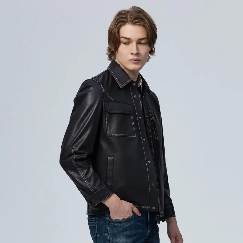 DAVID NAMAN Leather Jackets Men Black-6