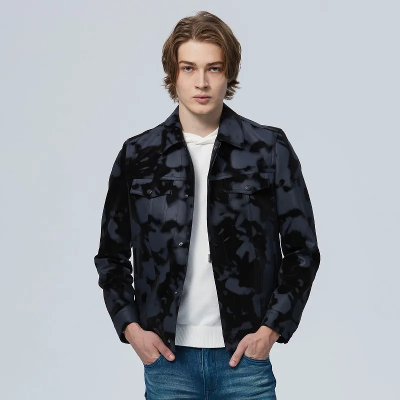 DAVID NAMAN Leather Jacket Men's Gray-3