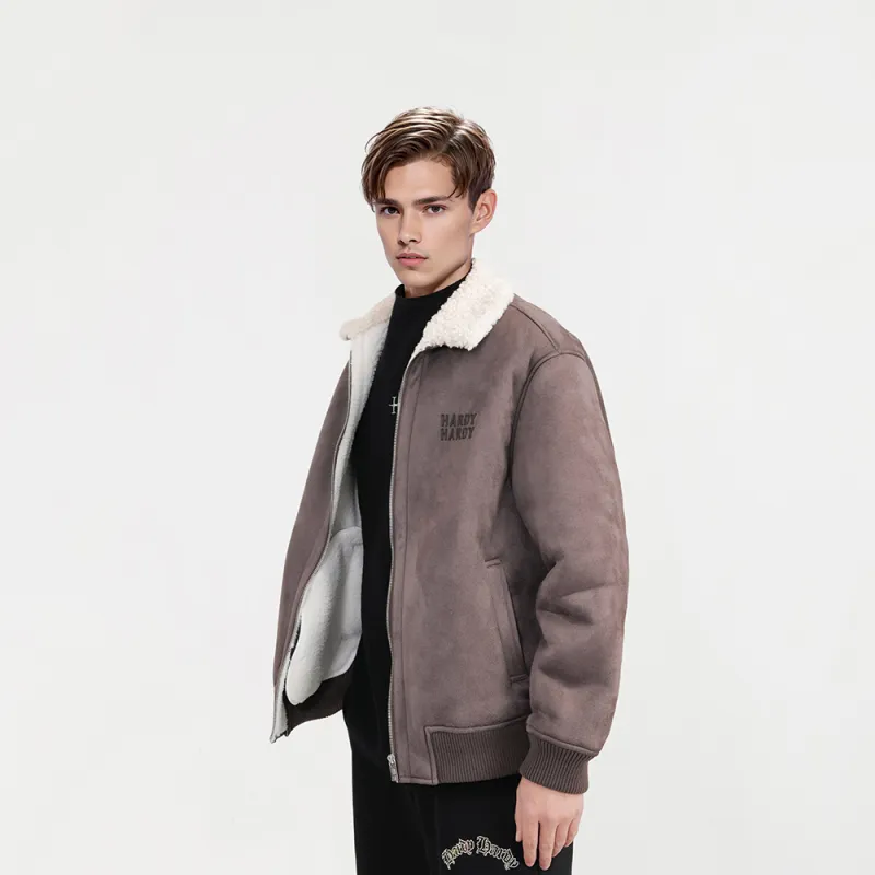 HARDY HARDY Velvet-feel Coat Unisex Coffee-3