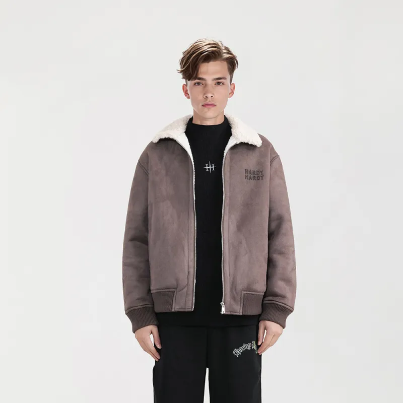 HARDY HARDY Velvet-feel Coat Unisex Coffee-2