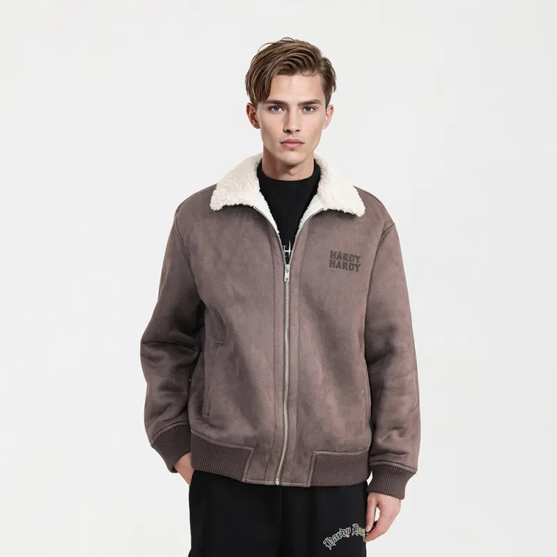 HARDY HARDY Velvet-feel Coat Unisex Coffee-4