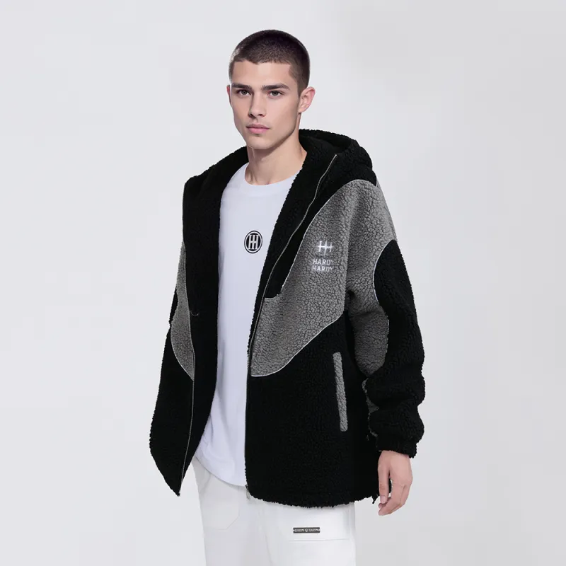 HARDY HARDY Velvet feel Coat Unisex Black & Gray-3