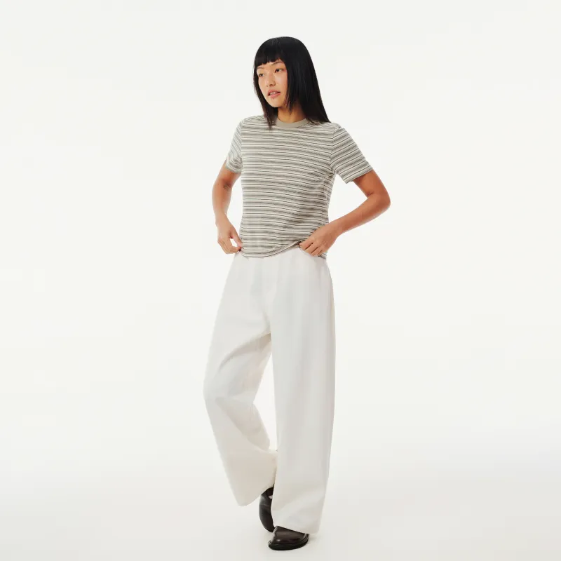 EVISTUB Tee Short Sleeved T Shirts Women's Khaki Brown Stripes-4