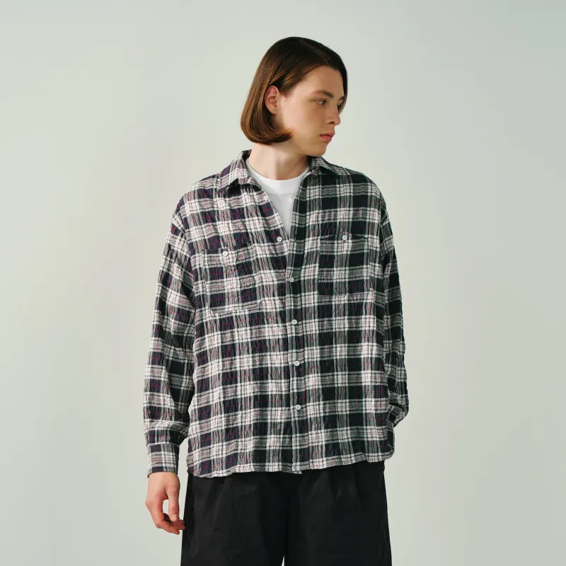 EVISTUB Shirt Men's Beige Blue Plaid Color-2