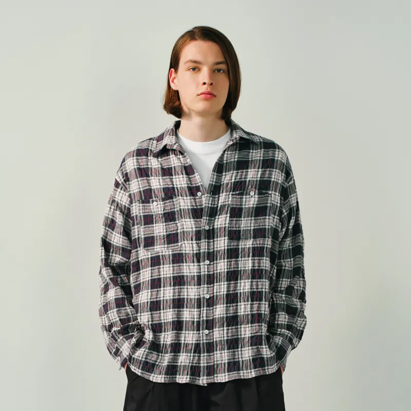EVISTUB Shirt Men's Beige Blue Plaid Color-3