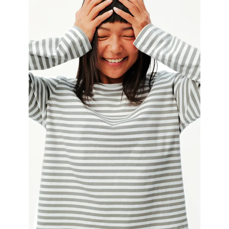 EVISTUB Regular T Shirt Women's Gray White Stripes-5