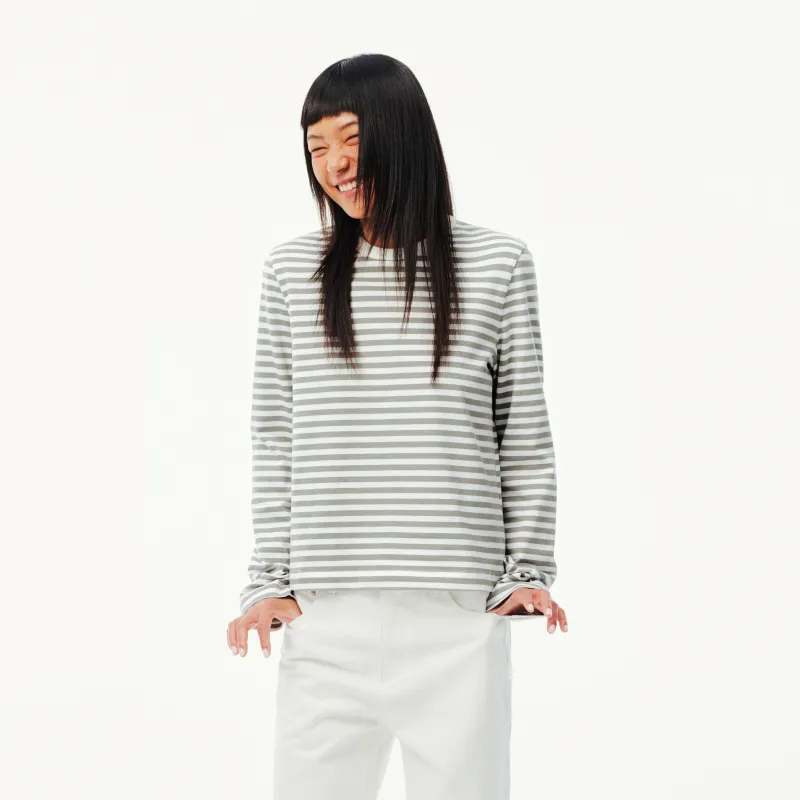 EVISTUB Regular T Shirt Women's Gray White Stripes-2
