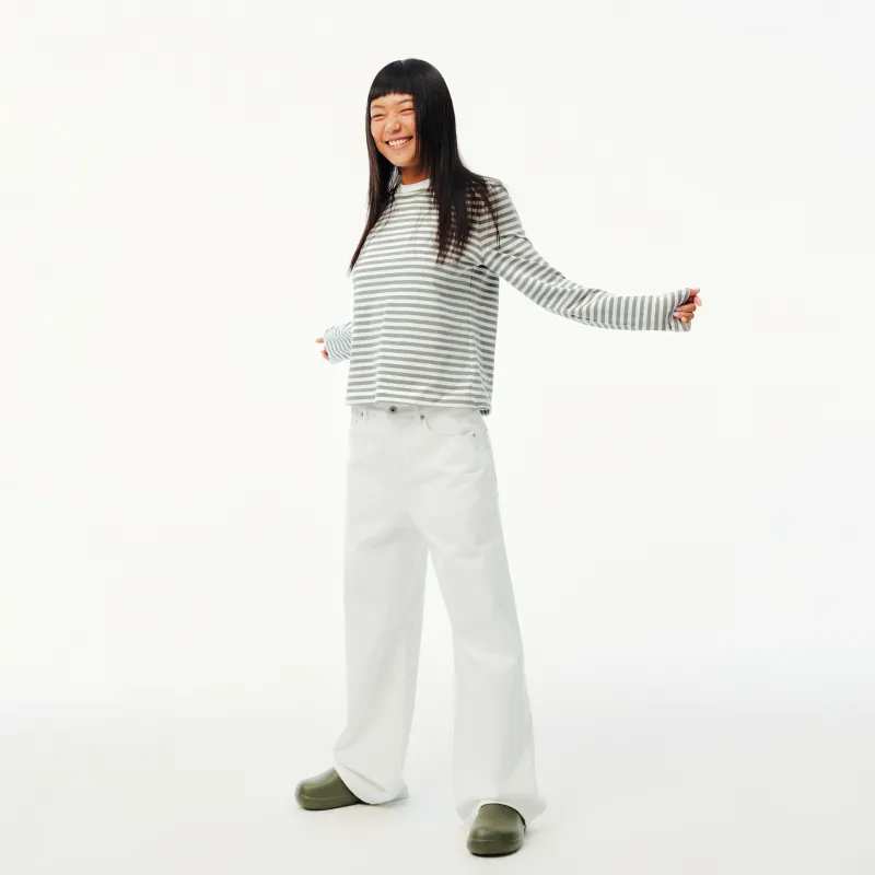 EVISTUB Regular T Shirt Women's Gray White Stripes-3
