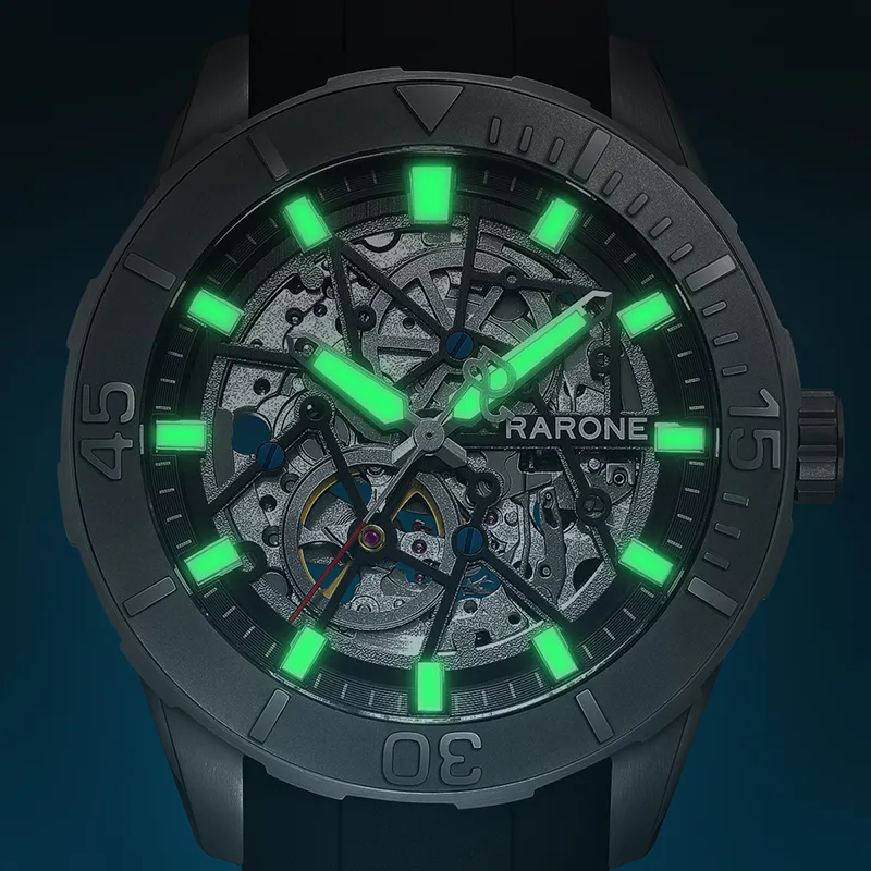 RARONE Gemini Dive Watch Automatic Mechanical Movement Silicone Strap Watch Men's Watches Cut Out Dial-6
