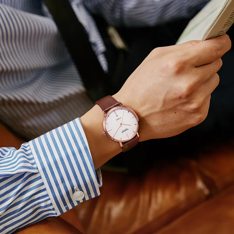 RARONE Master Collection Elegance Mechanical Movement Genuine Leather Strap Watch Men's Watches White Dial-16