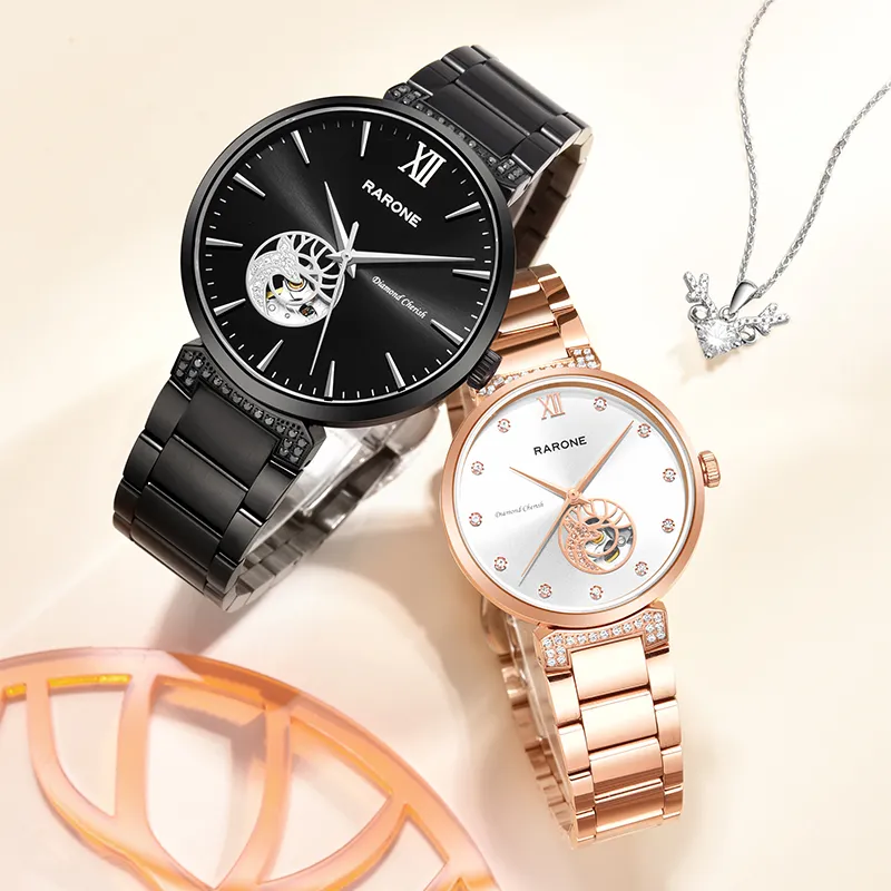 RARONE Couple Collection Deer Mechanical Movement Stainless Steel Watchband Watch Unisex White Dial-3