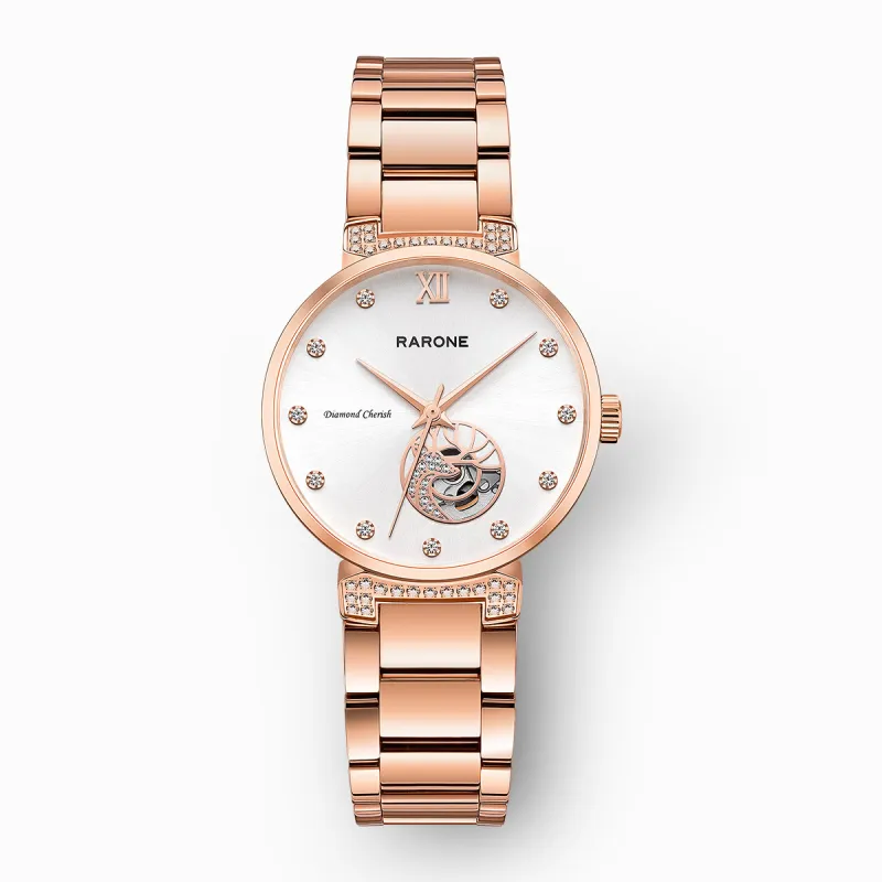 RARONE Couple Collection Deer Mechanical Movement Stainless Steel Watchband Watch Unisex White Dial-9